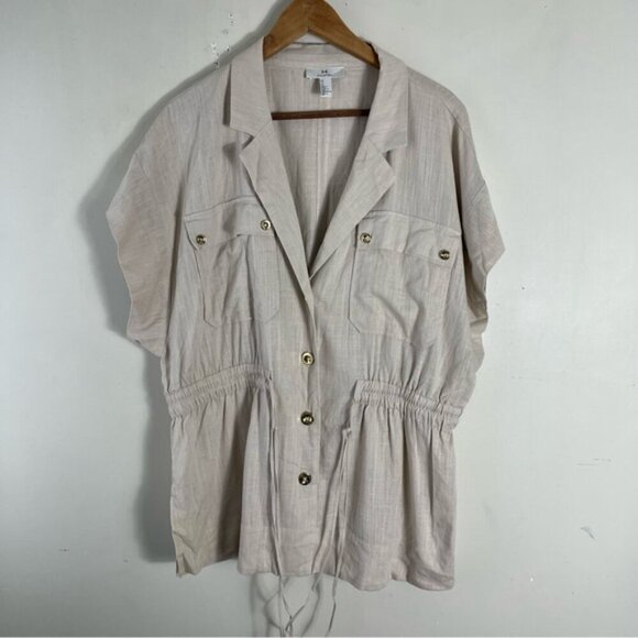 H Halston Linen Blend cap sleeve Utility Tunic Jacket in stone size XXL neutral - Picture 4 of 14
